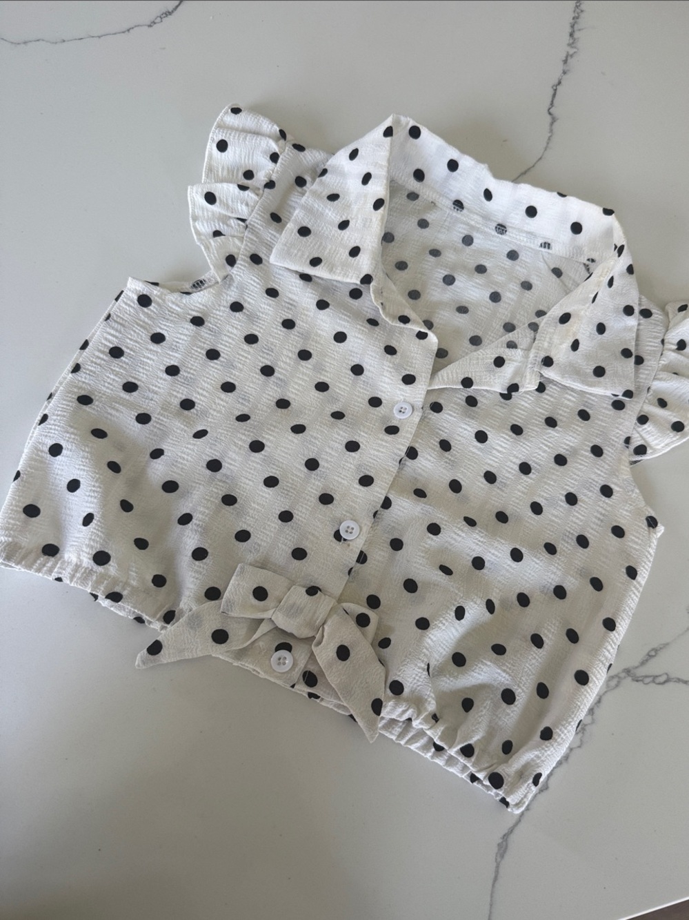 SHEIN White Polka Dot Button-Front Crop Top for Kids